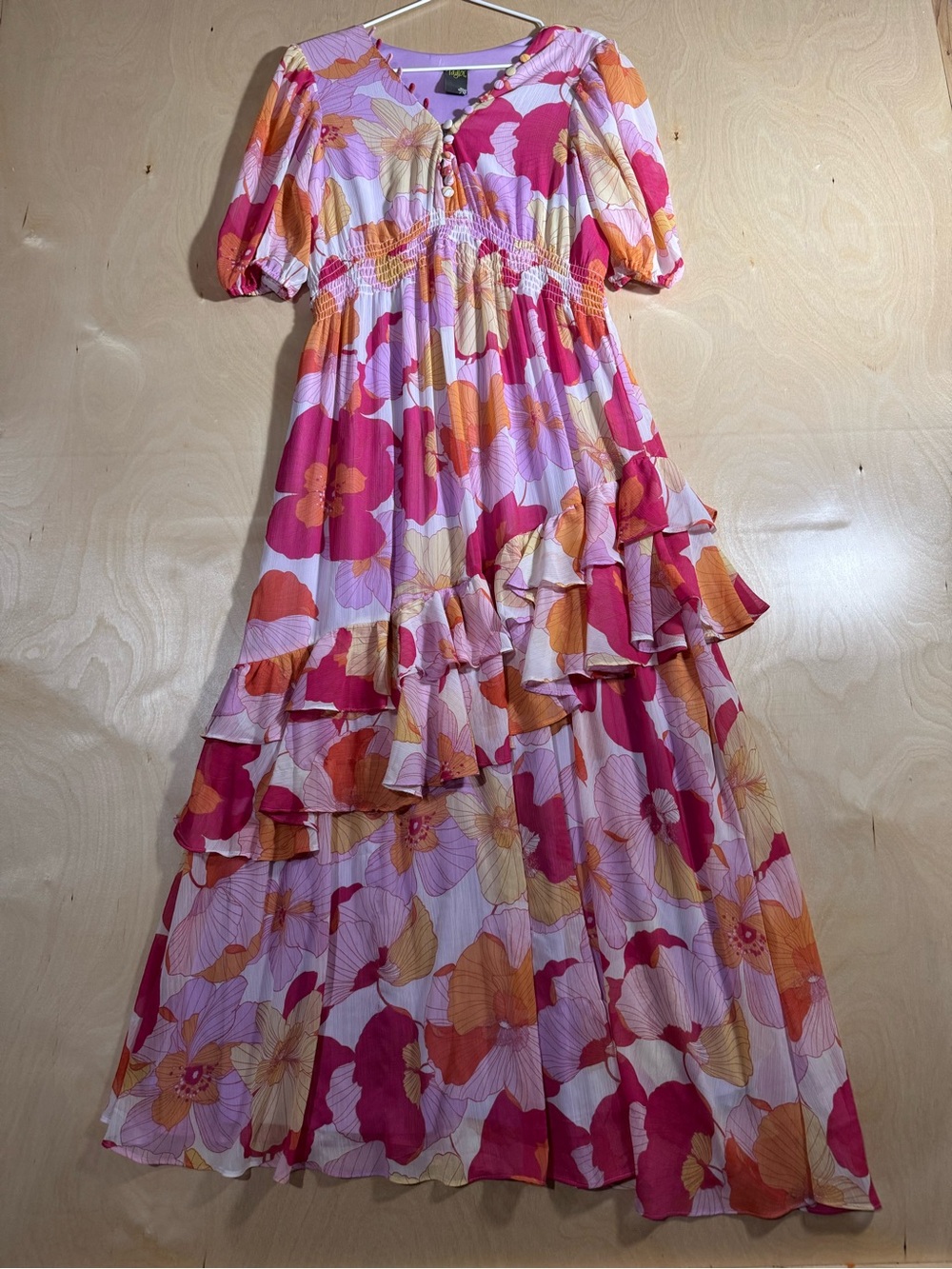 Taylor Pink & Orange Floral Ruffle Maxi Dress No size tag